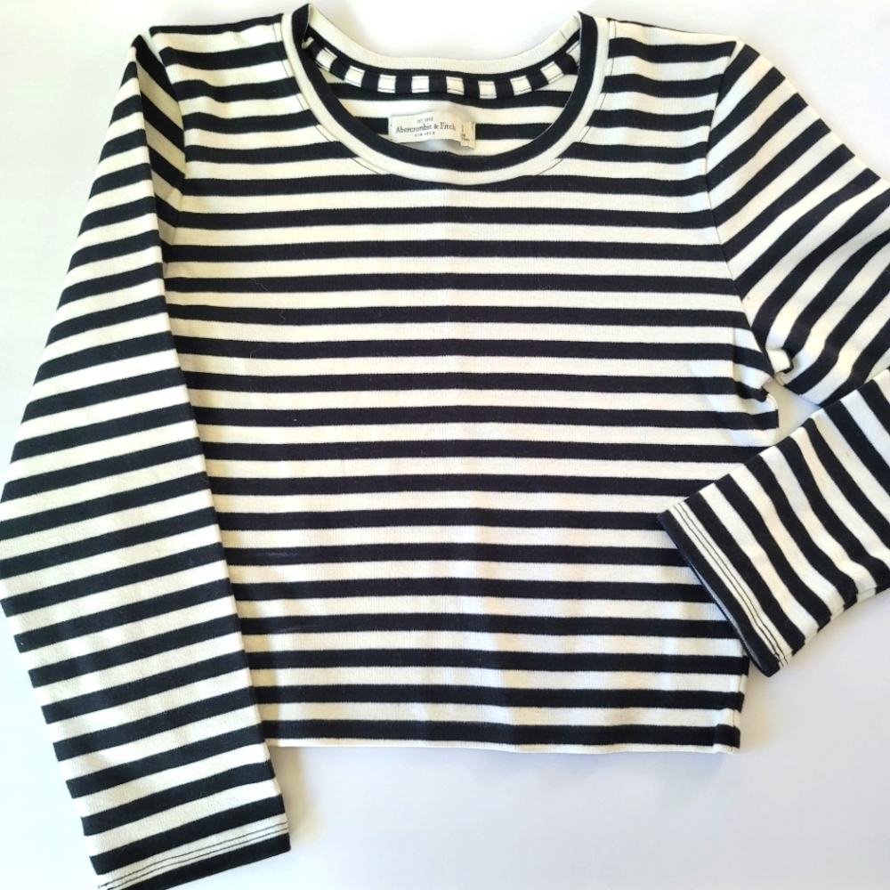 Abercrombie & Fitch Crop Top, Black and White Stripes, Small